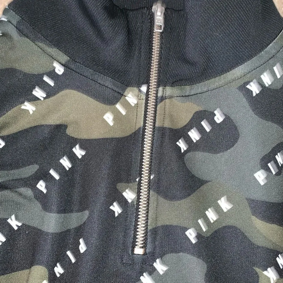 Vs Victorias Secret Pink Quarter Zip Track Jacket Sweater Top Camo L - Picture 5 of 5
